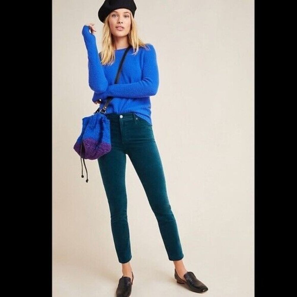 AG Jeans Anthropologie Stevie Ankle Pants 28R Emerald Green Holiday Velvet‎